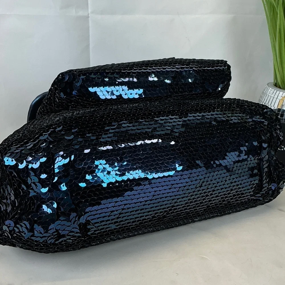 Coach Poppy‎ Y2K Midnight Blue Sequins Hand Shoulder Crossbody Bag Rare HTF